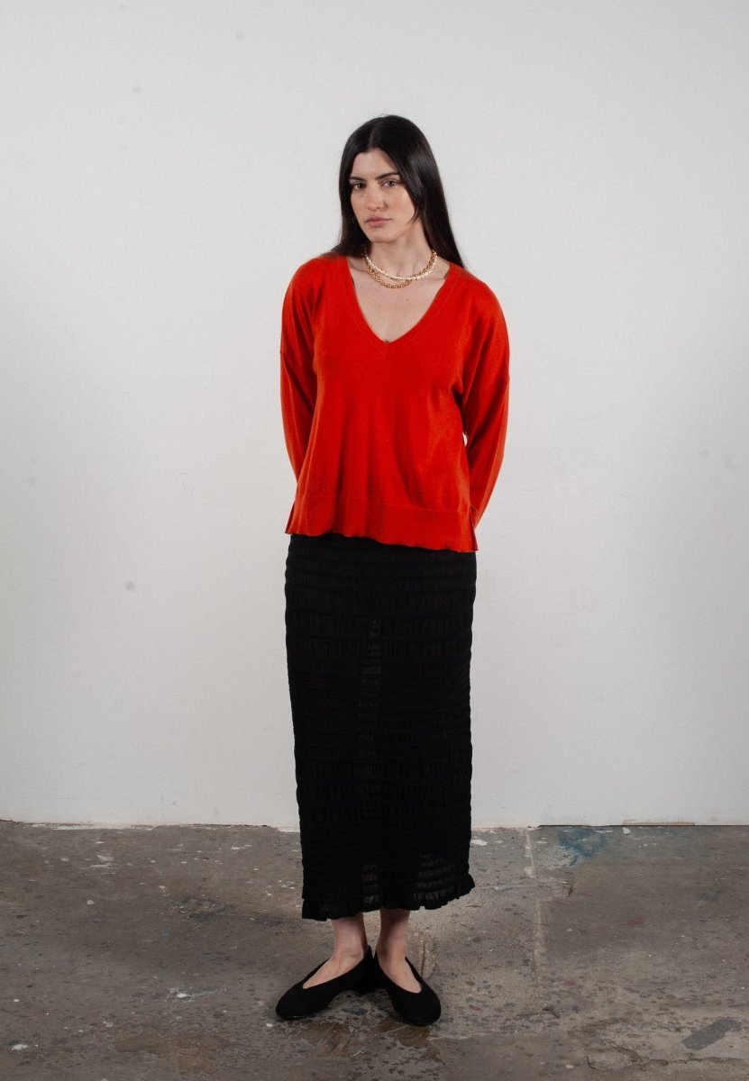 Pull col V femme en cachemire & laine ultrafin mandarine - KELLY 10