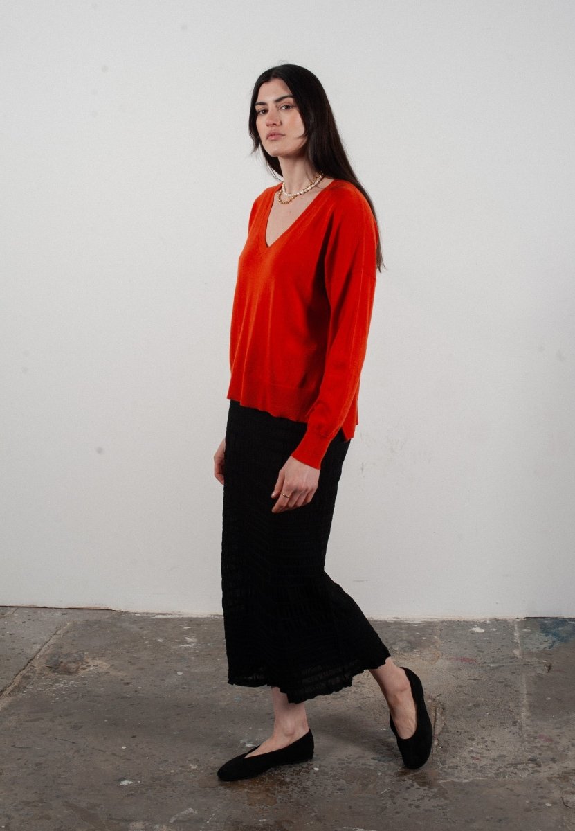 Pull col V femme en cachemire & laine ultrafin mandarine - KELLY 10