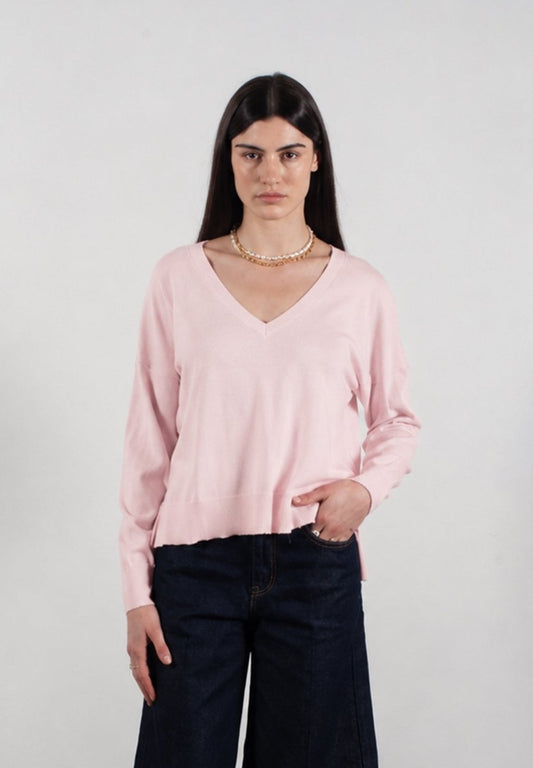 Pull col V femme en cachemire & laine ultrafin rose baby - KELLY 10 - Studio Cashmere8