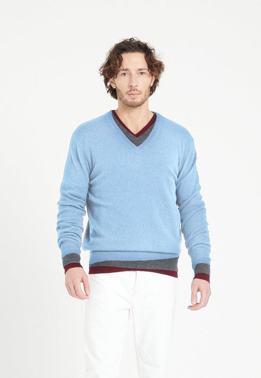Pull col V homme en cachemire bleu ciel - LUKE 1 - Studio cashmere8