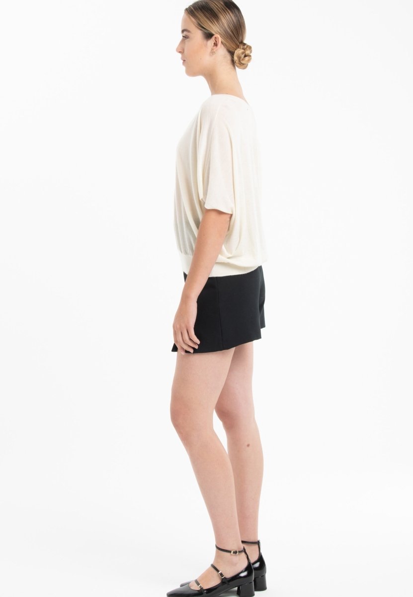 Pull col V manches chauve souris ultrafin cachemire et laine blanc femme - KELLY 6 - Studio cashmere8