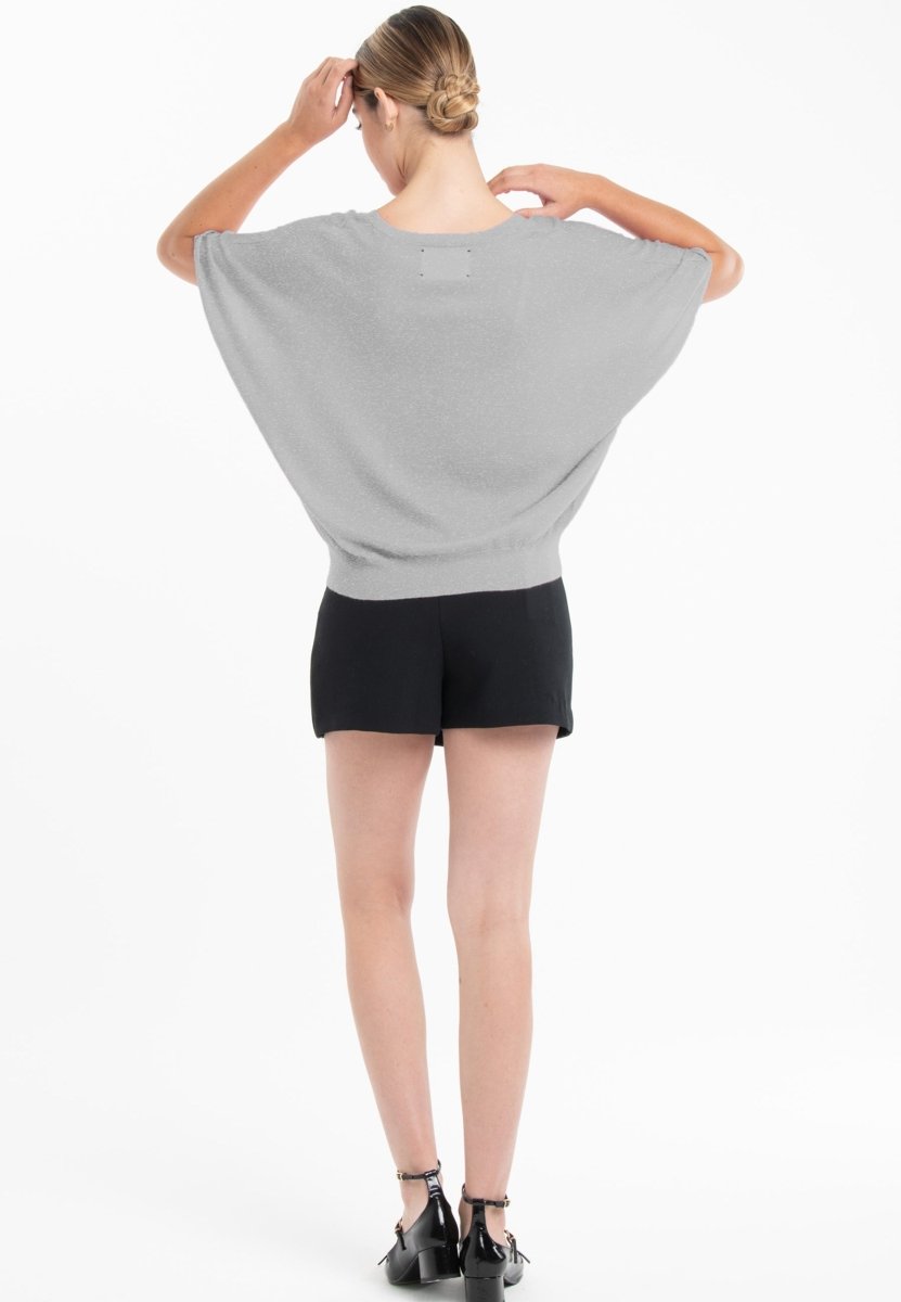 Pull col V manches chauve souris ultrafin cachemire et laine gris femme - KELLY 6 - Studio cashmere8