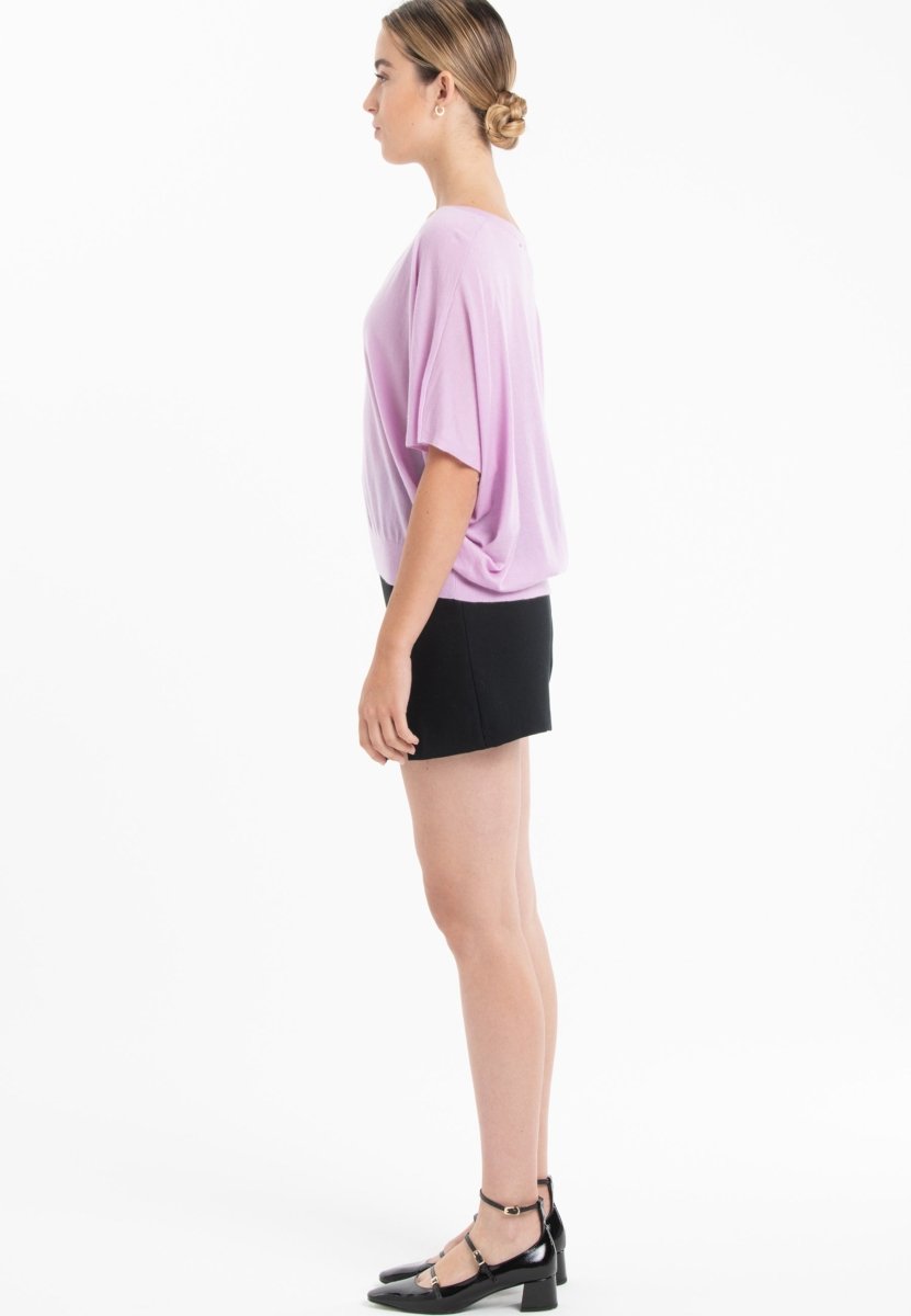 Pull col V manches chauve souris ultrafin cachemire et laine lavande femme - KELLY 6 - Studio cashmere8