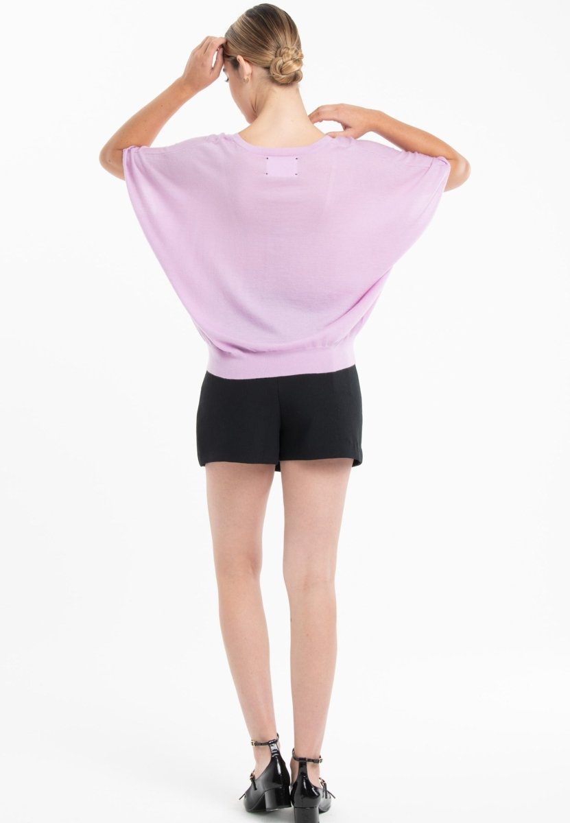 Pull col V manches chauve souris ultrafin cachemire et laine lavande femme - KELLY 6 - Studio cashmere8