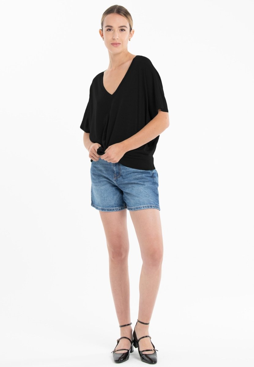 Pull col V manches chauve souris ultrafin cachemire et laine noir femme - KELLY 6 - Studio cashmere8