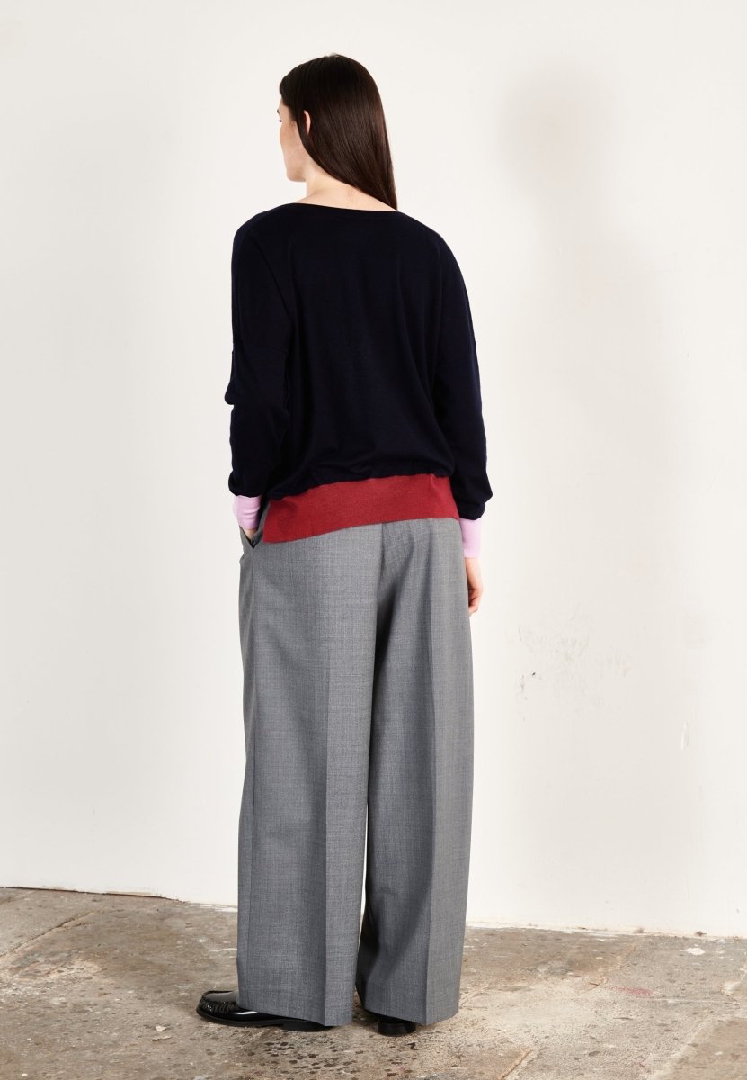Pull col V oversize ultrafin cachemire et laine bleu marine/lavande/rouge femme - KELLY 10 - Studio cashmere8
