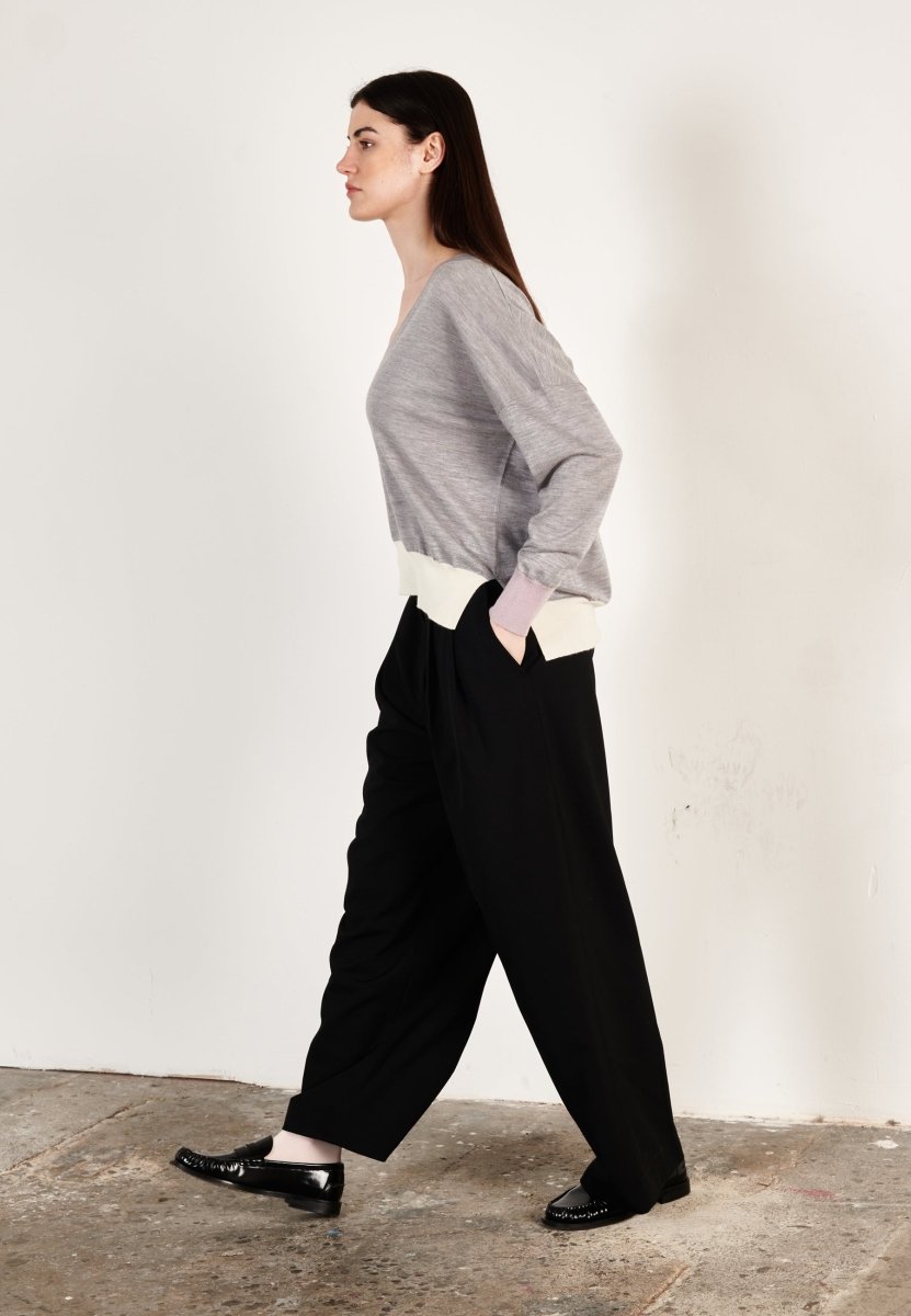 Pull col V oversize ultrafin cachemire et laine gris/violet/blanc femme - KELLY 10 - Studio cashmere8