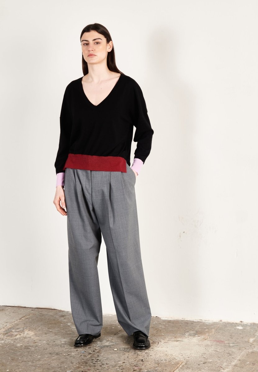 Pull col V oversize ultrafin cachemire et laine noir/lavande/rouge femme - KELLY 10 - Studio cashmere8