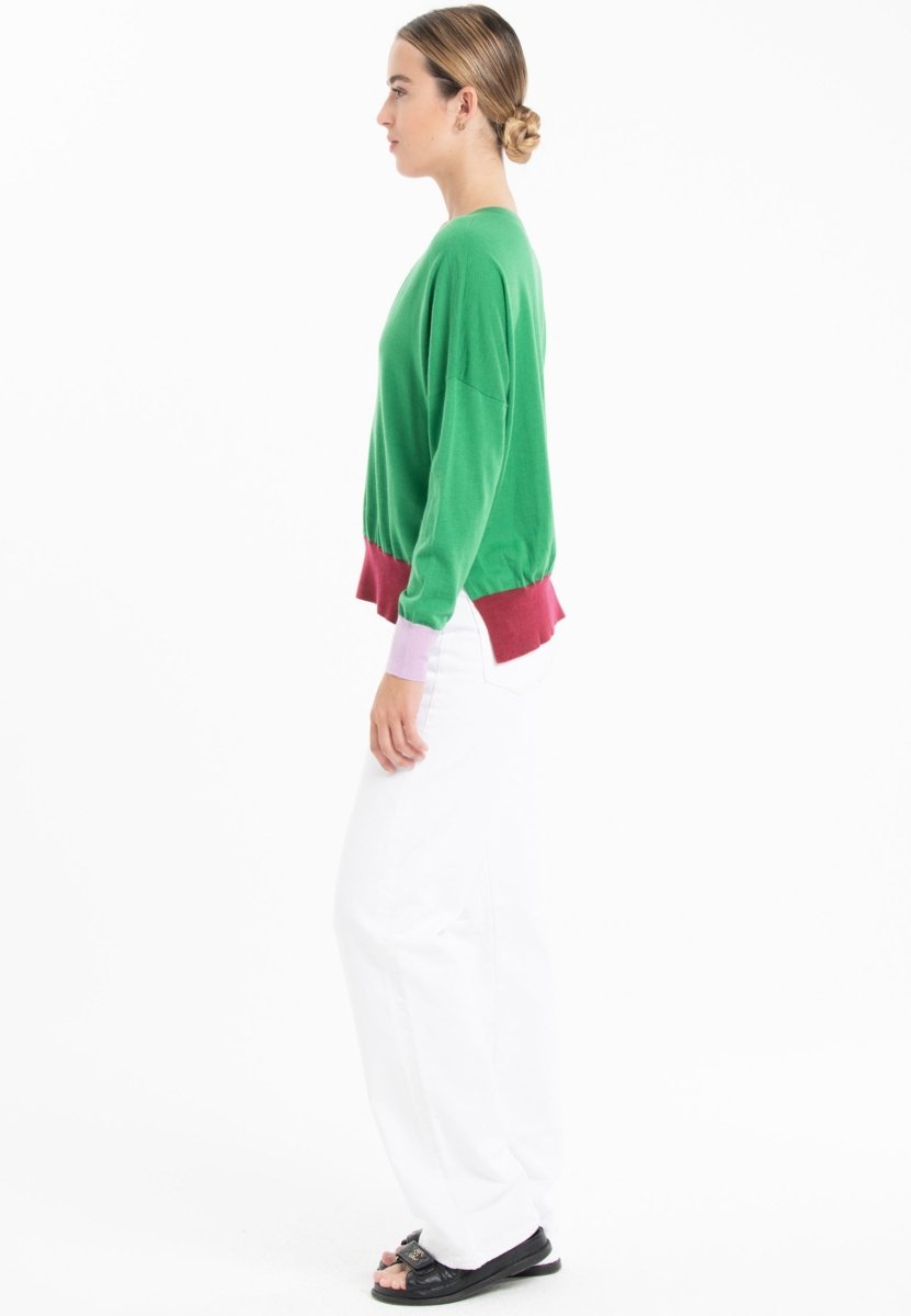 Pull col V oversize ultrafin cachemire et laine vert/lavande/rouge femme - KELLY 10 - Studio cashmere8