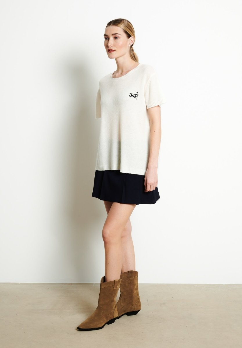 RIA 11 T-shirt col rond KARMA en cachemire blanc écru - Studio cashmere8