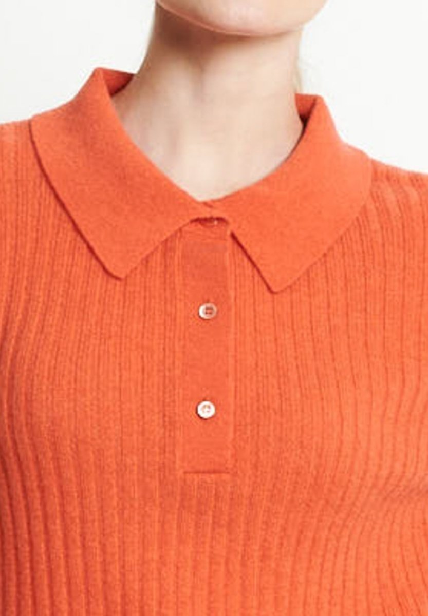 RIA 13 Polo croptop en côte traditionnelle en cachemire mandarine - Studio cashmere8