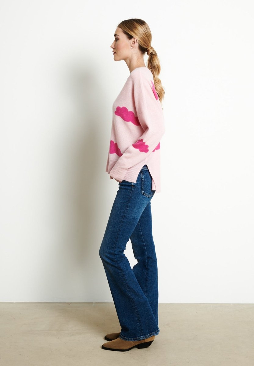 RIA 20 Pull col V oversize imprimé nuage en cachemire rose baby/rose indien - Studio cashmere8