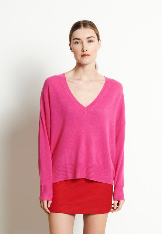 RIA 3 Pull col V profond oversize en cachemire rose indien - Studio cashmere8