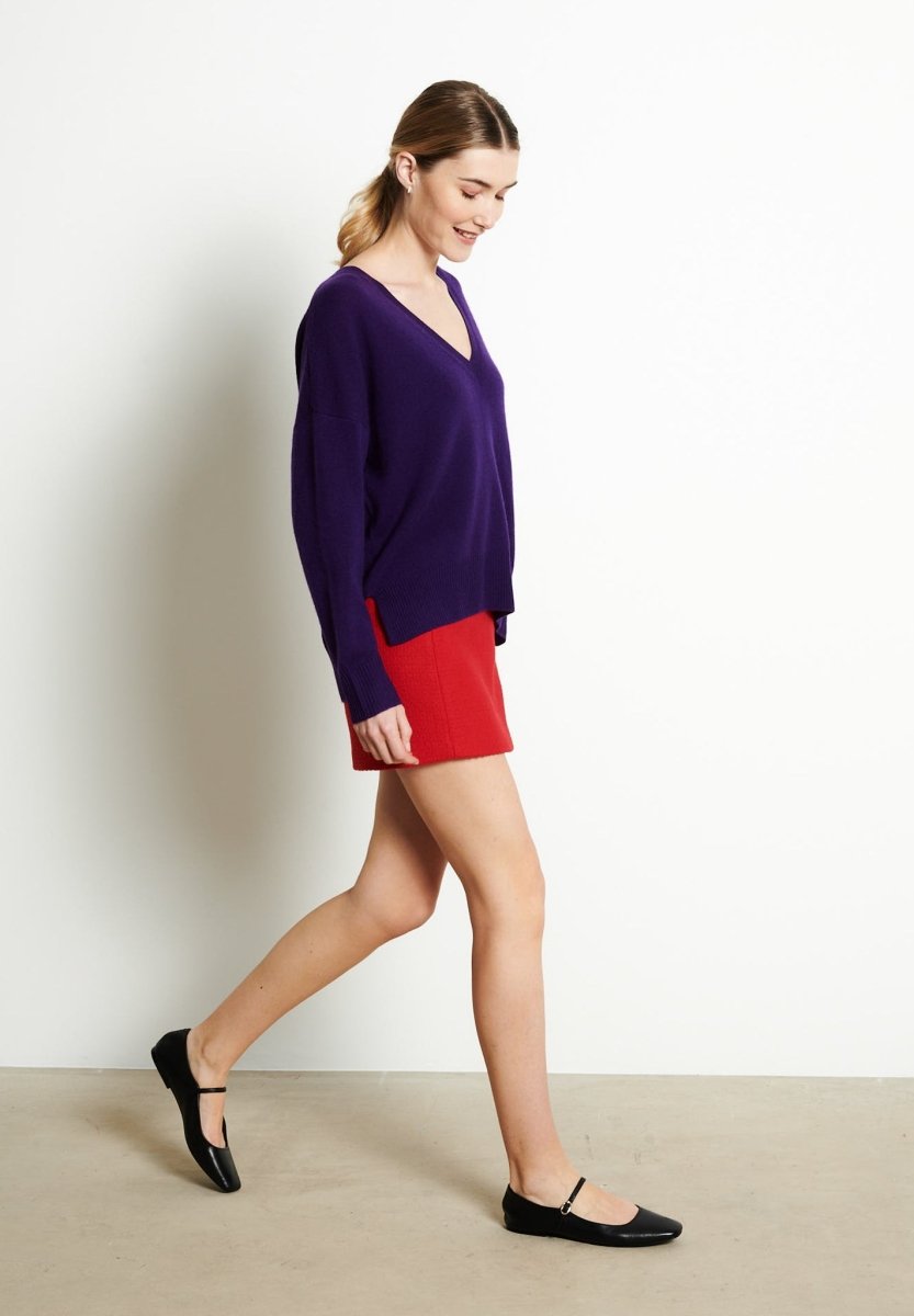 RIA 3 Pull col V profond oversize en cachemire violet - Studio cashmere8