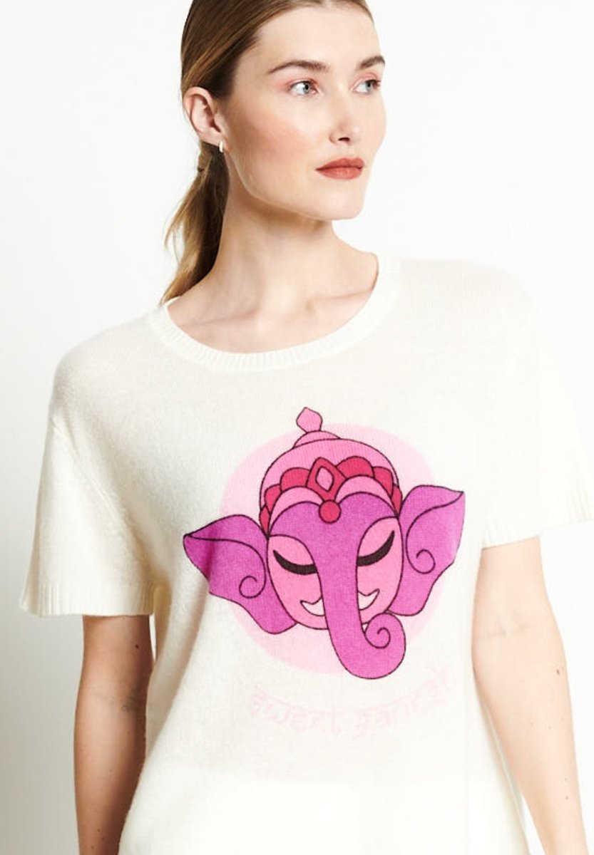 RIA 9 T-shirt col rond SWEET GANESH en cachemire blanc écru - Studio cashmere8