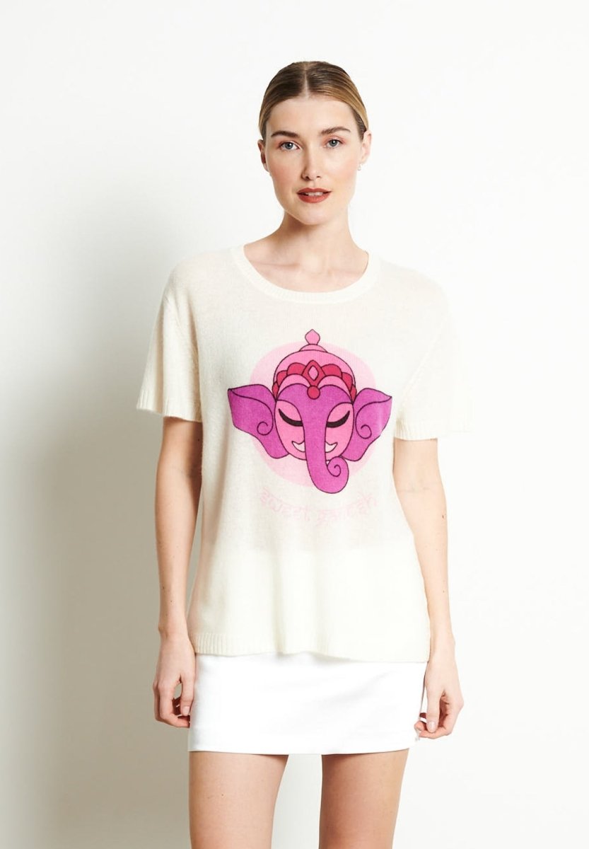 RIA 9 T-shirt col rond SWEET GANESH en cachemire blanc écru - Studio cashmere8