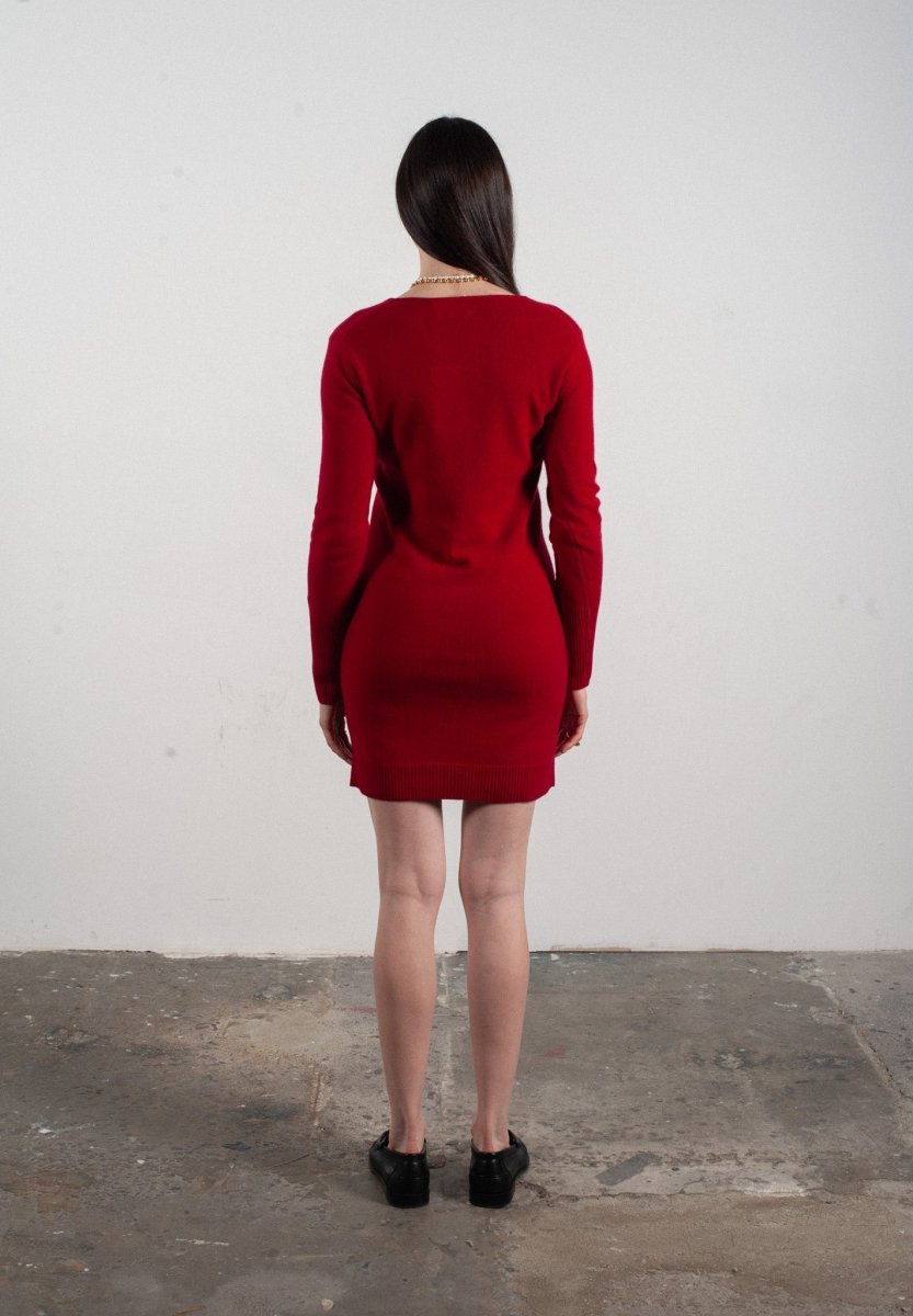 Robe col V femme en cachemire rouge - LILLY 10 - Studio Cashmere8