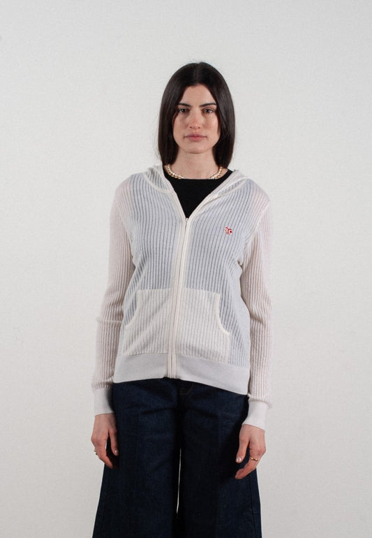 Sweat à capuche femme en cachemire et laine ajouré ultrafin blanc - FRIDA 9 - Studio cashmere8
