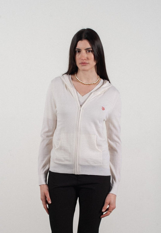 Sweat à capuche femme en cachemire et laine ultrafin blanc - FRIDA 11 - Studio cashmere8