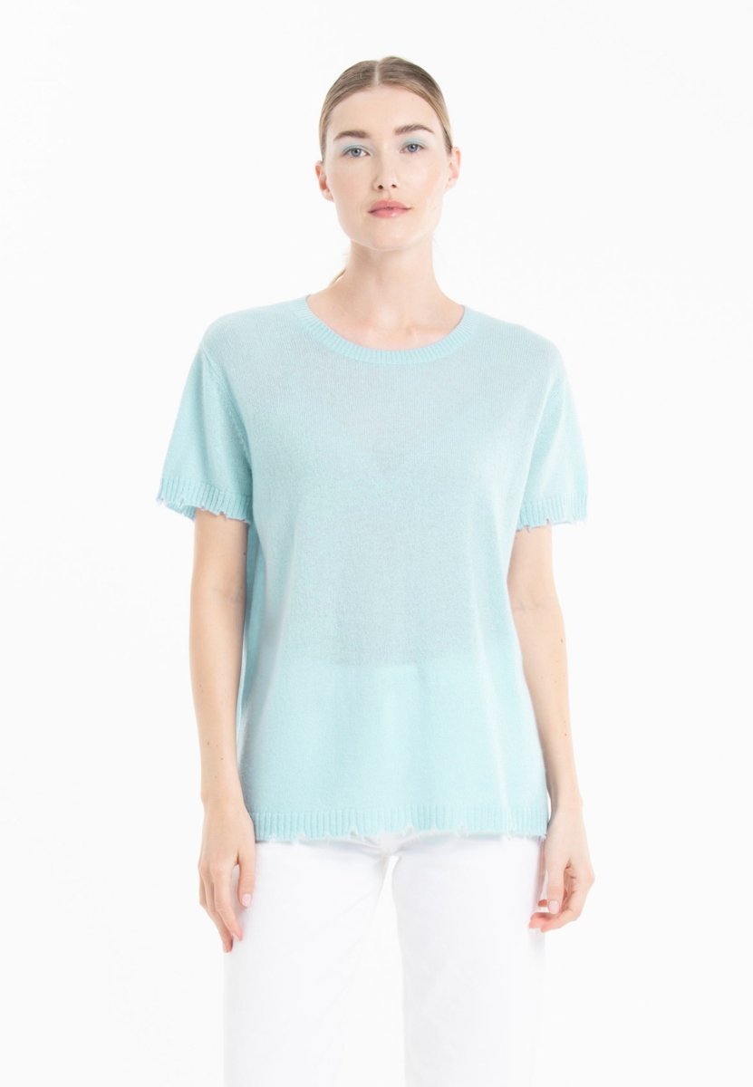 T-shirt col rond cachemire turquoise femme - AVA 6 - Studio cashmere8
