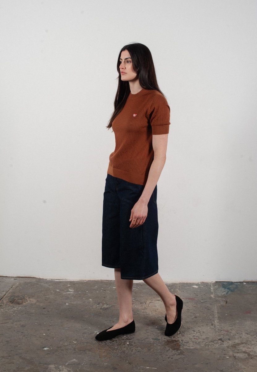 T-shirt col rond manches courtes femme en cachemire et laine ajouré ultrafin marron clair - FRIDA 8