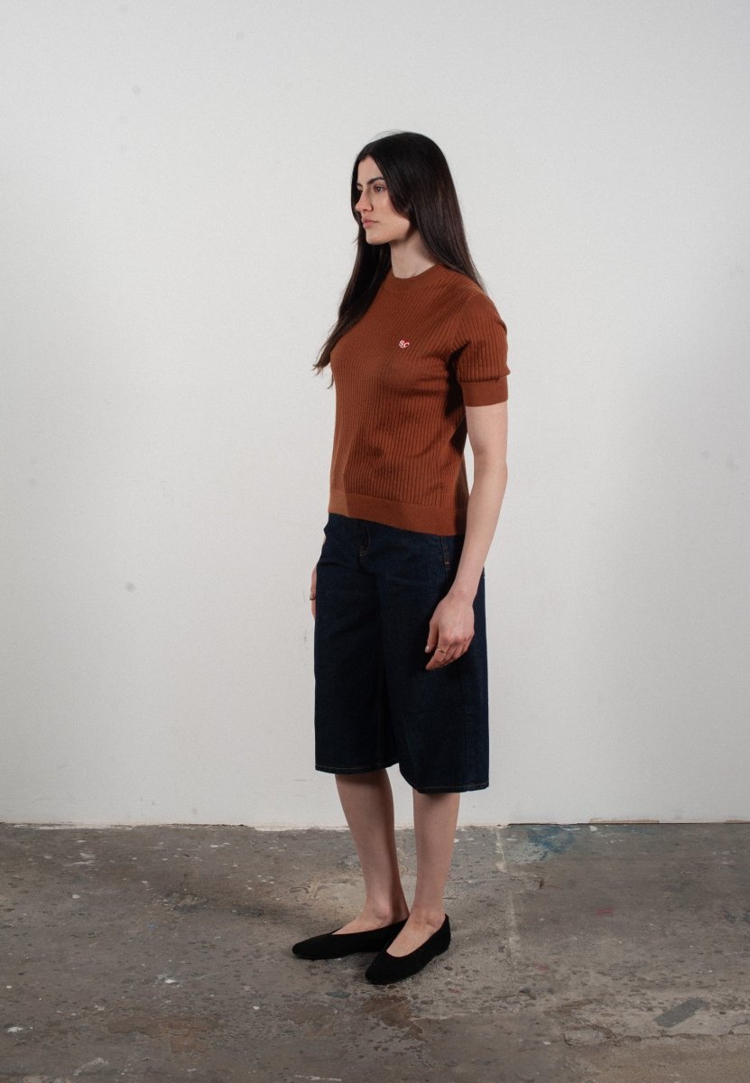 T-shirt col rond manches courtes femme en cachemire et laine ajouré ultrafin marron clair - FRIDA 8