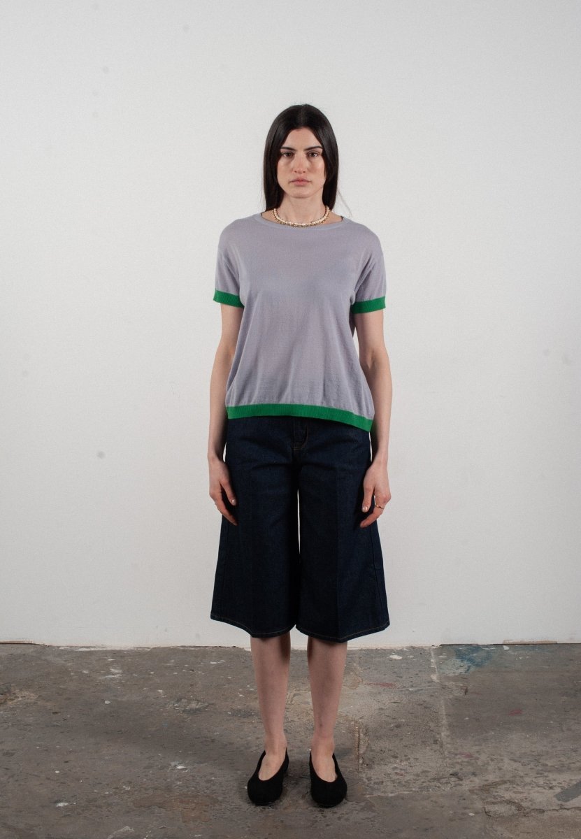 T shirt col rond manches courtes femme en cachemire & laine ultrafin lavande & vert - KELLY 1 - Studio cashmere8