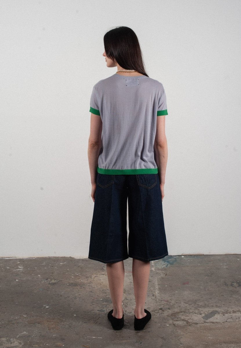 T shirt col rond manches courtes femme en cachemire & laine ultrafin lavande & vert - KELLY 1 - Studio cashmere8