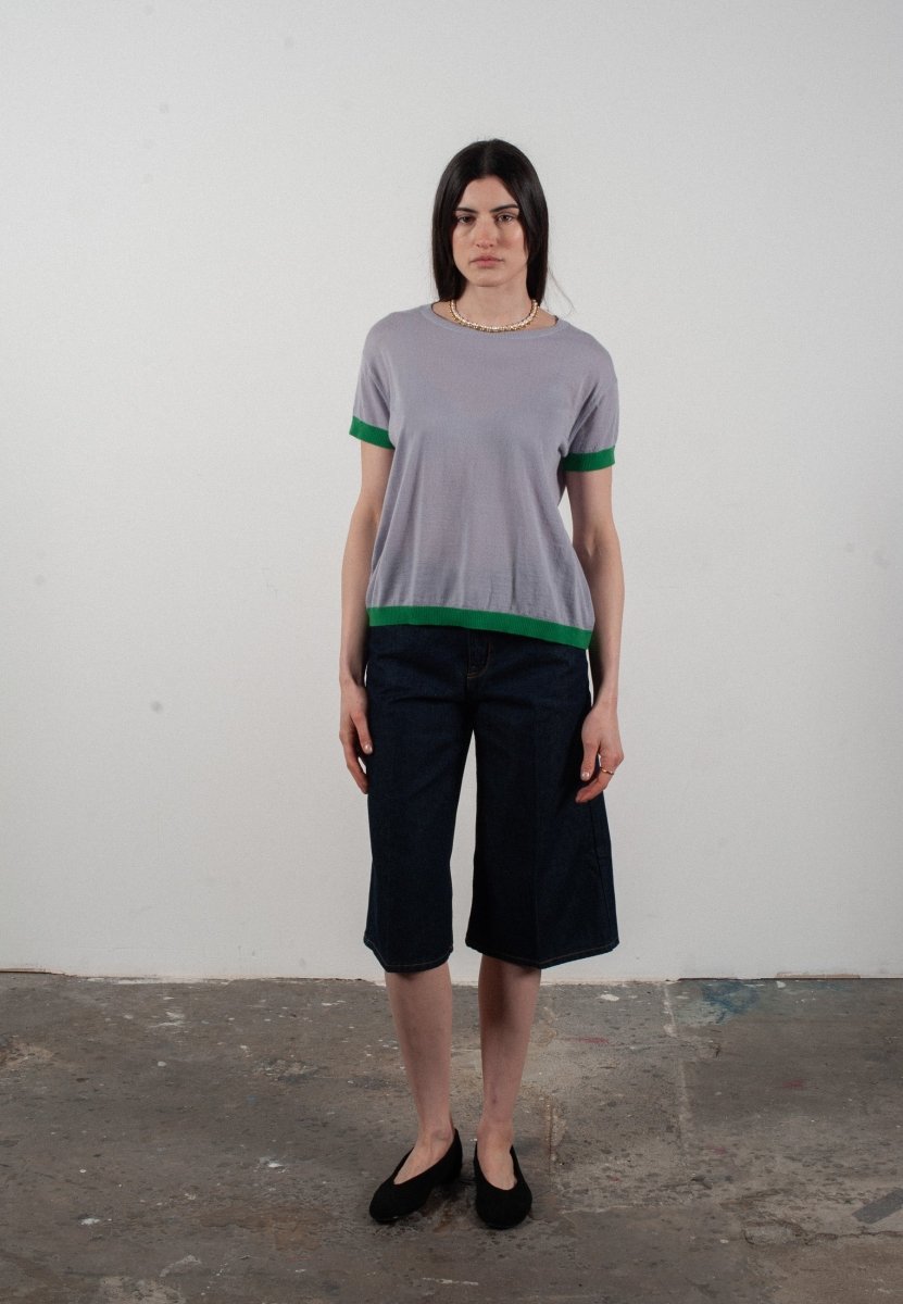 T shirt col rond manches courtes femme en cachemire & laine ultrafin lavande & vert - KELLY 1 - Studio cashmere8