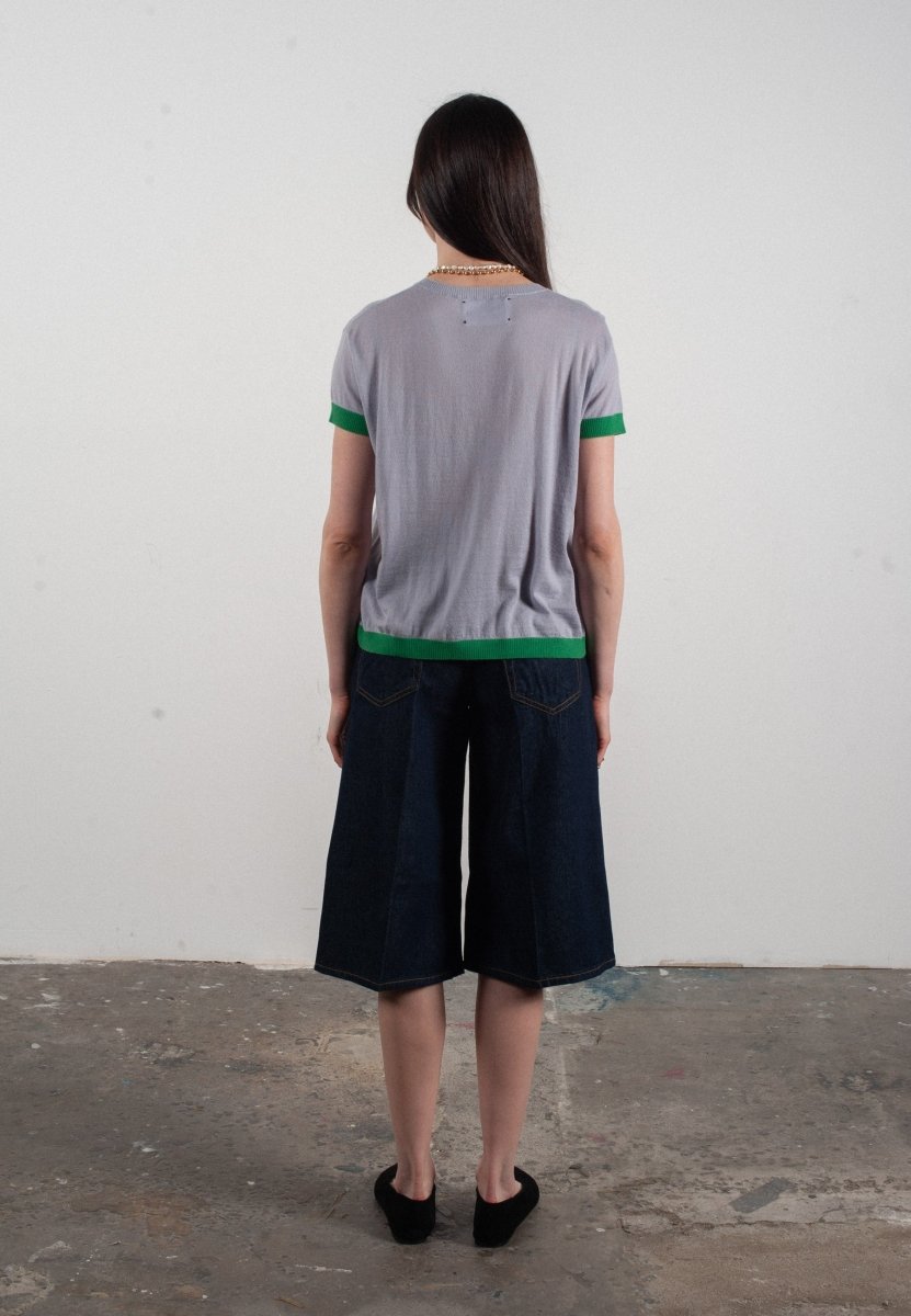 T shirt col rond manches courtes femme en cachemire & laine ultrafin lavande & vert - KELLY 1 - Studio cashmere8