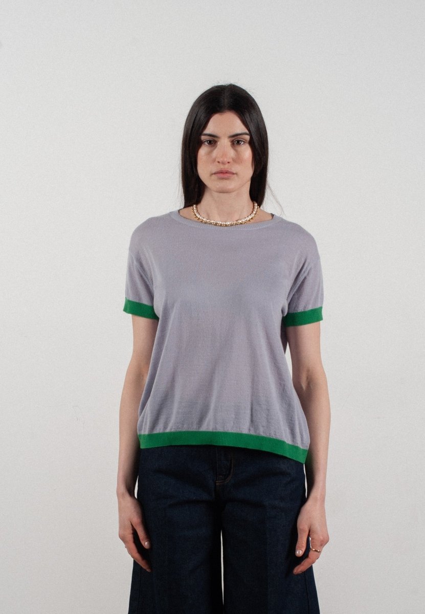 T shirt col rond manches courtes femme en cachemire & laine ultrafin lavande & vert - KELLY 1 - Studio cashmere8
