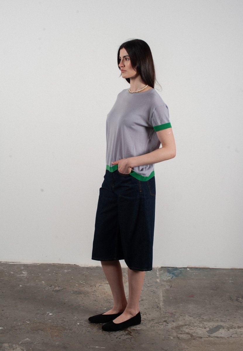 T shirt col rond manches courtes femme en cachemire & laine ultrafin lavande & vert - KELLY 1 - Studio cashmere8