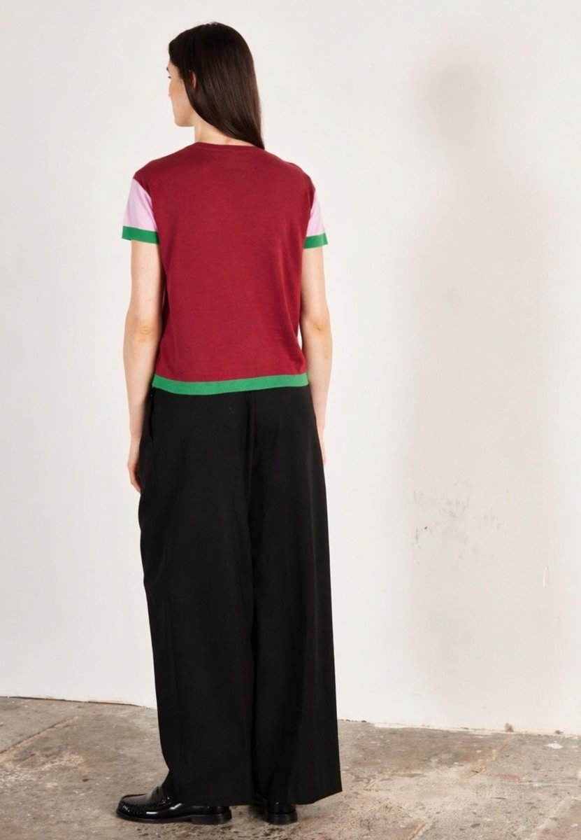 T shirt col rond manches courtes femme en cachemire & laine ultrafin rouge & lavande & vert - KELLY 7 - Studio cashmere8