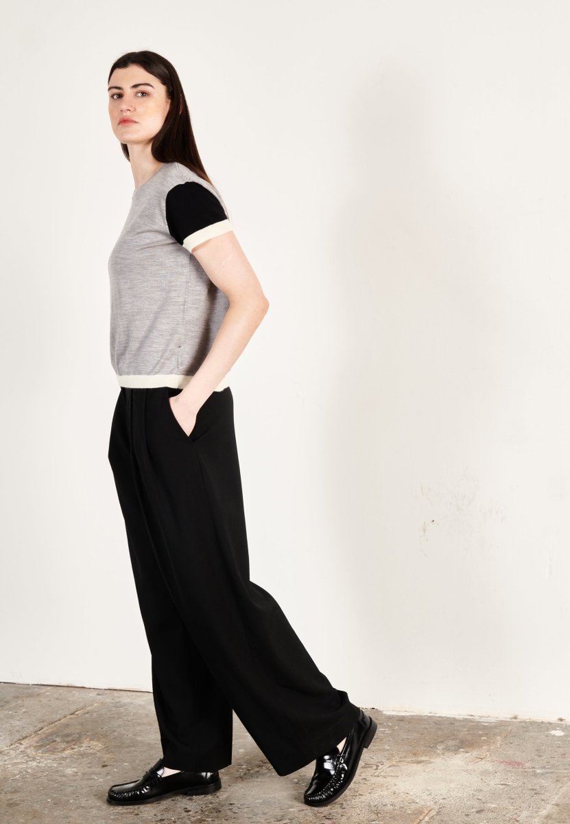 T-shirt col rond tricolore ultrafin cachemire et laine gris/noir/blanc femme - KELLY 7 - Studio cashmere8