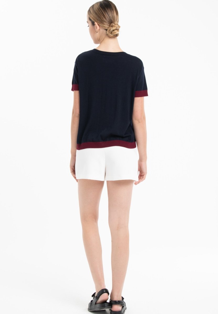 T-shirt col rond ultrafin cachemire et laine bleu marine/rouge bordeaux femme - KELLY 1 - Studio cashmere8