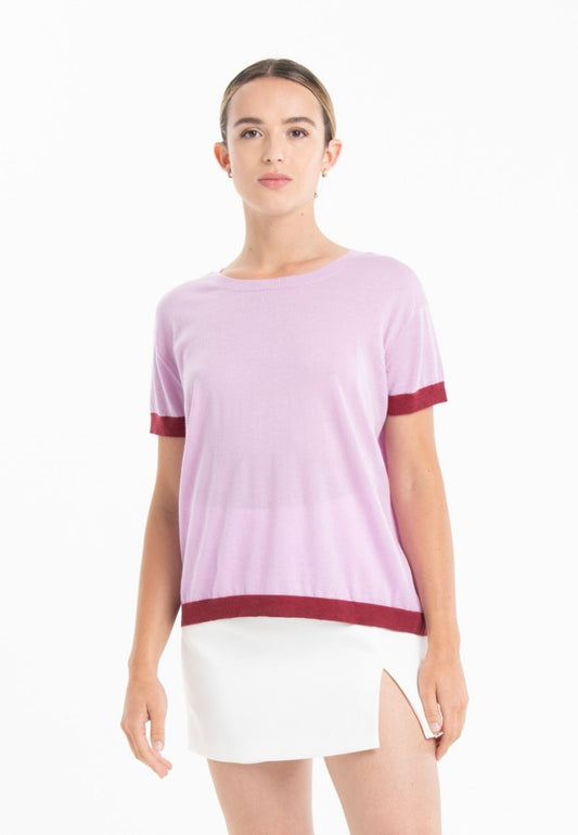 T-shirt col rond ultrafin cachemire et laine lavande/rouge femme - KELLY 1 - Studio cashmere8