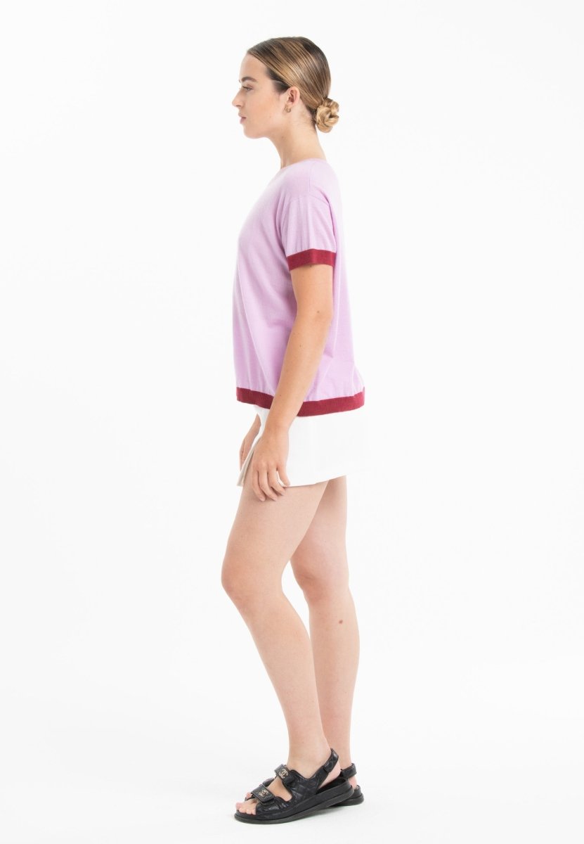 T-shirt col rond ultrafin cachemire et laine lavande/rouge femme - KELLY 1 - Studio cashmere8