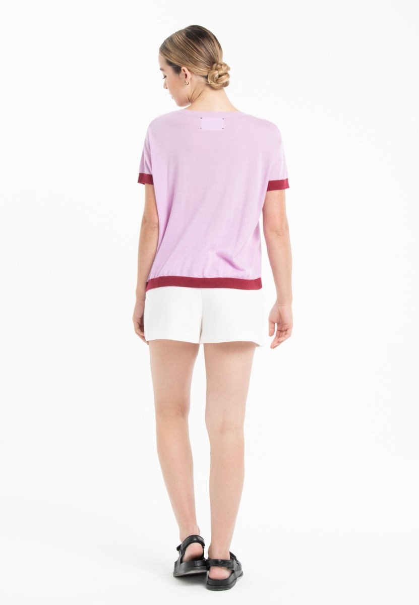 T-shirt col rond ultrafin cachemire et laine lavande/rouge femme - KELLY 1 - Studio cashmere8