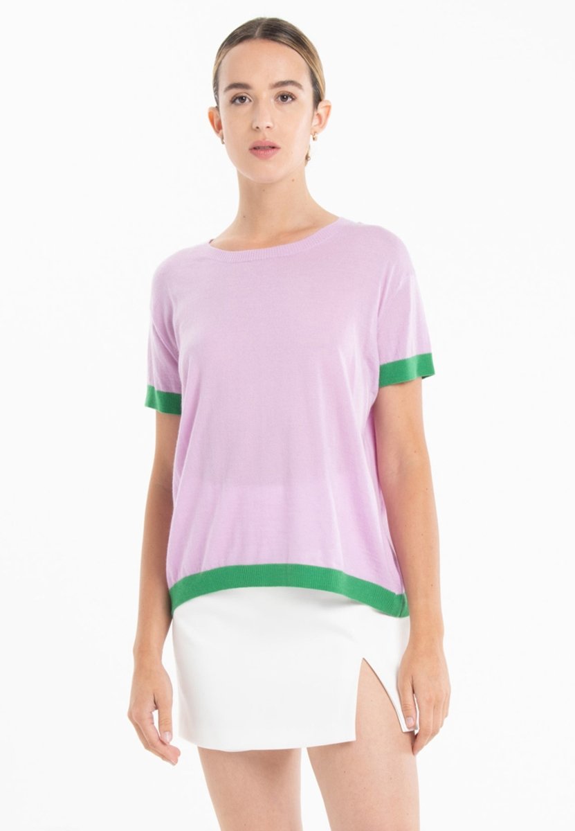 T-shirt col rond ultrafin cachemire et laine lavande/vert femme - KELLY 1 - Studio cashmere8