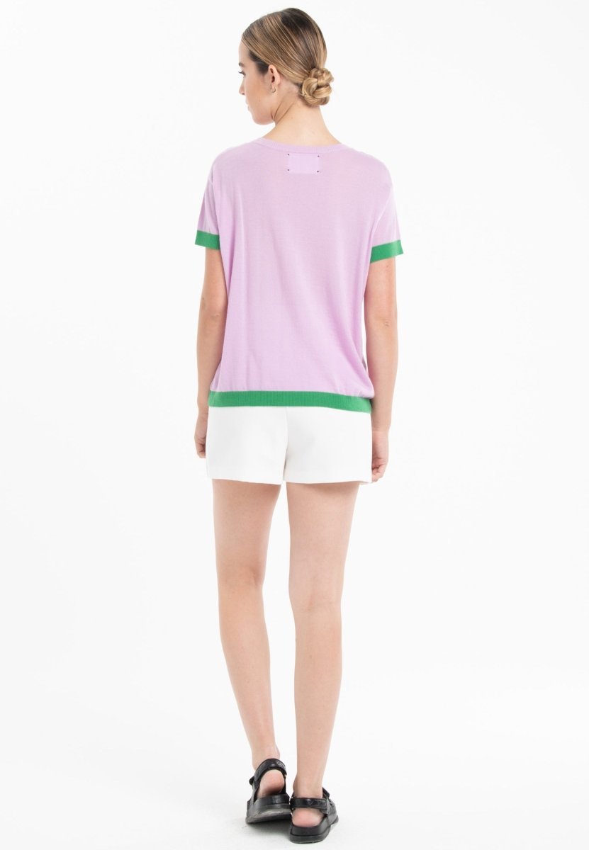 T-shirt col rond ultrafin cachemire et laine lavande/vert femme - KELLY 1 - Studio cashmere8