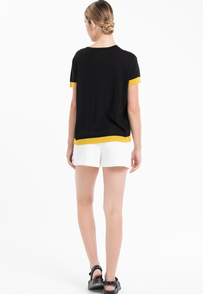 T-shirt col rond ultrafin cachemire et laine noir/jaune femme - KELLY 1 - Studio cashmere8