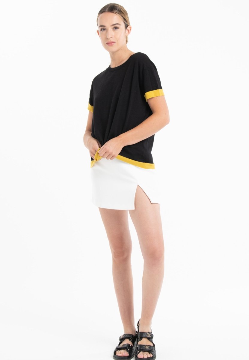 T-shirt col rond ultrafin cachemire et laine noir/jaune femme - KELLY 1 - Studio cashmere8