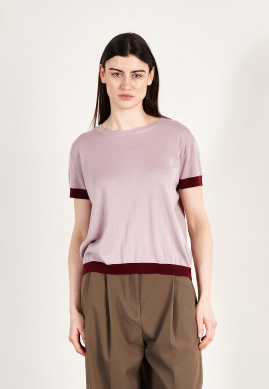 T-shirt col rond ultrafin cachemire et laine violet/rouge bordeaux femme - KELLY 1 - Studio cashmere8