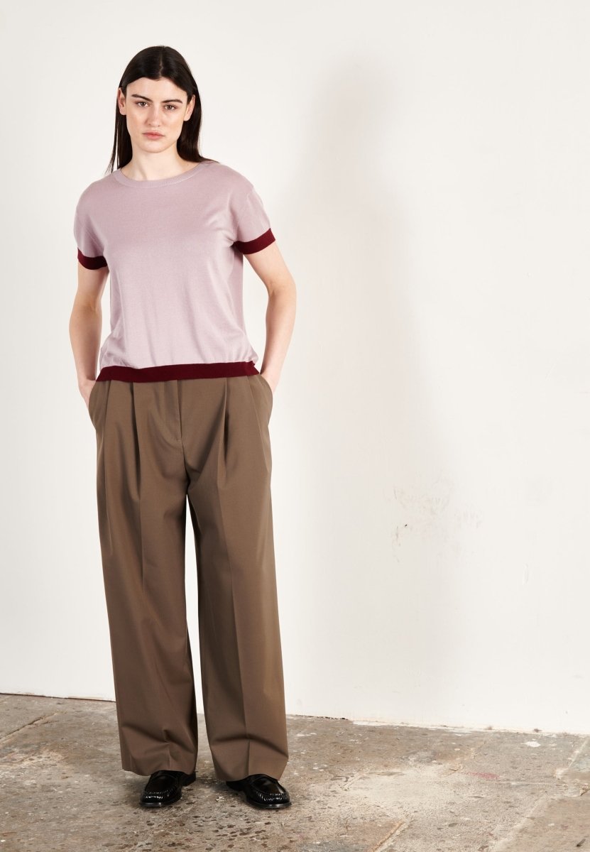 T-shirt col rond ultrafin cachemire et laine violet/rouge bordeaux femme - KELLY 1 - Studio cashmere8