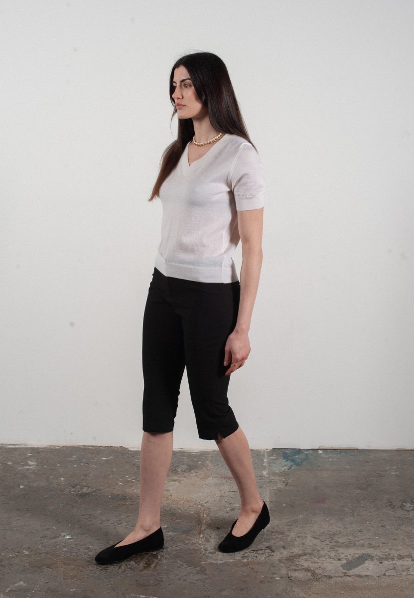 T-shirt col V manches courtes femme en cachemire et laine ultrafin blanc - FRIDA 10 - Studio cashmere8