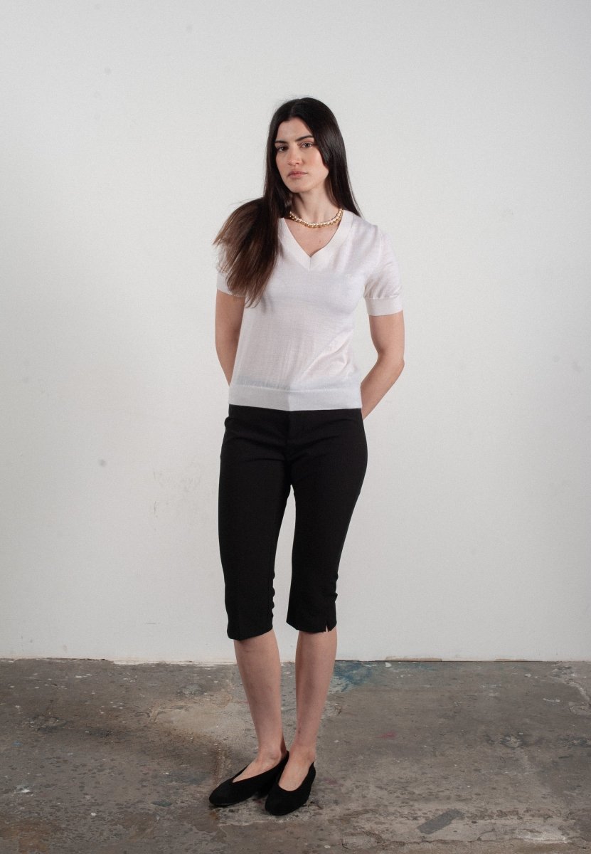 T-shirt col V manches courtes femme en cachemire et laine ultrafin blanc - FRIDA 10 - Studio cashmere8