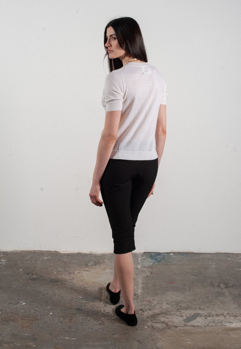 T-shirt col V manches courtes femme en cachemire et laine ultrafin blanc - FRIDA 10 - Studio cashmere8
