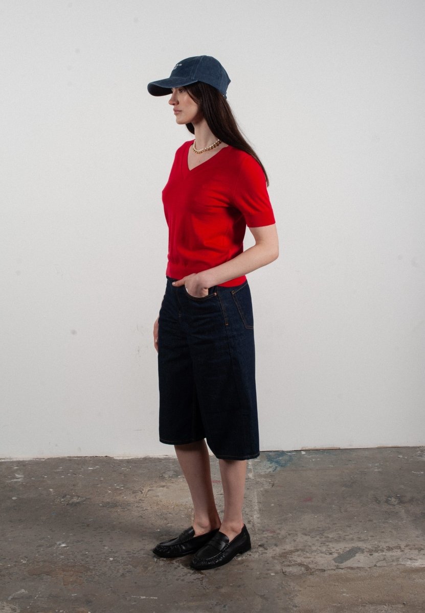 T-shirt col V manches courtes femme en cachemire et laine ultrafin rouge - FRIDA 10 - Studio cashmere8