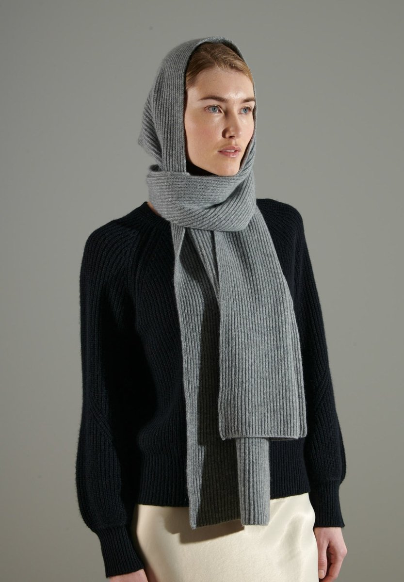 UNI 10 Echarpe côte anglaise 4 fils en cachemire gris clair - Studio cashmere8