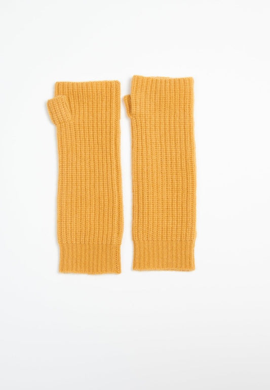 UNI 8 Mitaines à maille côte anglaise en cachemire 4 fils jaune moutarde - Studio cashmere8